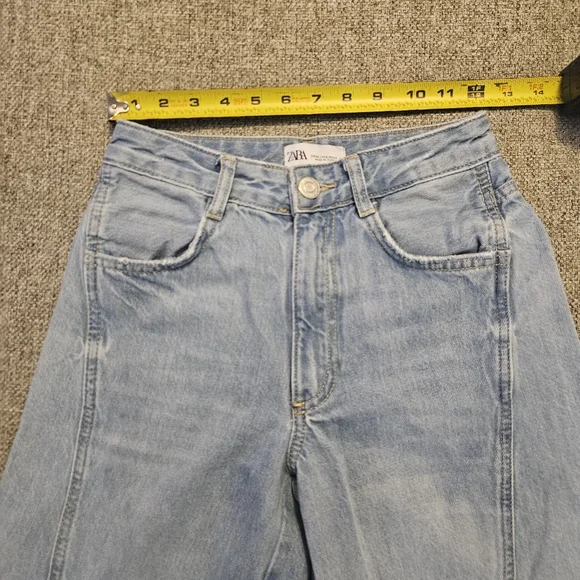 ZARA Women Mid Rise Cargo Side Pocket  Denim Wide Leg Pants Sz US 0 Blue Light - Picture 7 of 11